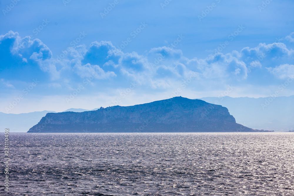 View from distance on sea greek islands