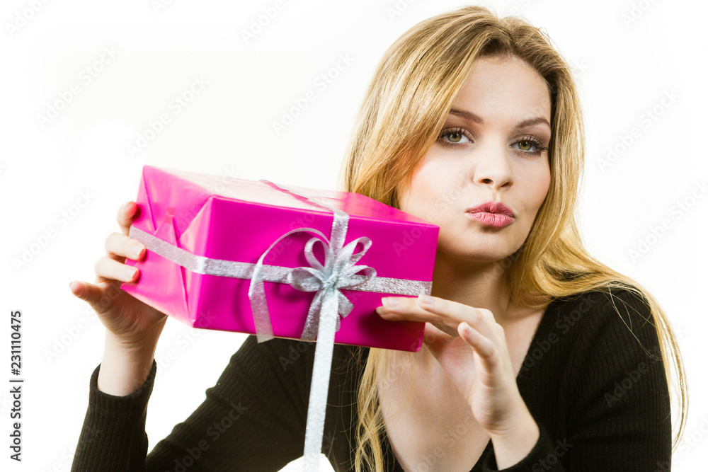 Happy surprised woman with many gifts Happy surprised woman with many gifts