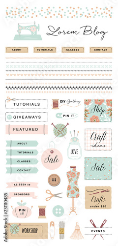 Fashion Blog Kit in Vector. Website Icons and Elements. Flat Web Icons