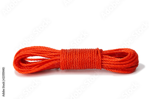Red Nylon rope isolate on white background 