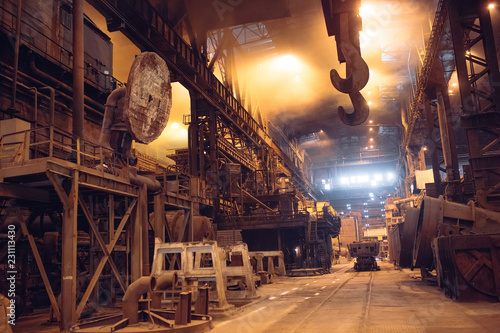Melting of metal in a steel plant. Metallurgical industry.