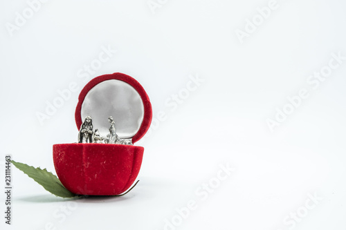 Slika na platnu Christian nativity scene on a red rose flower jewelery box.