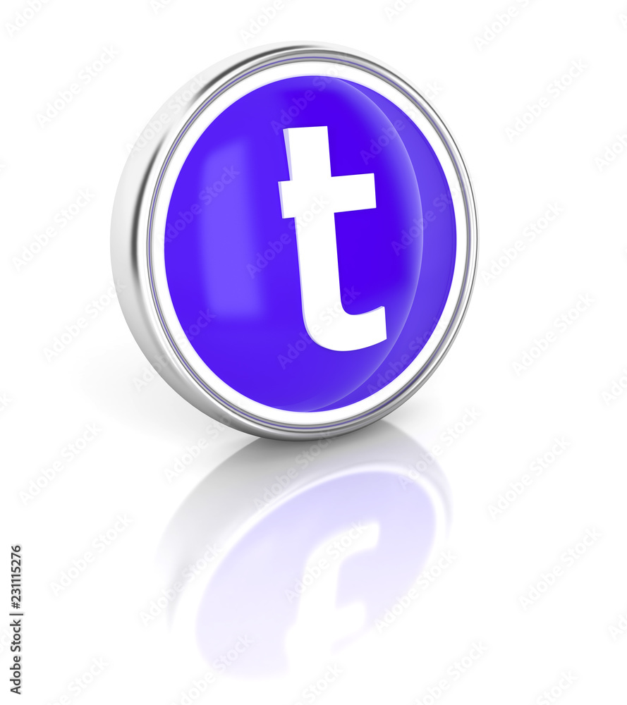 Obraz premium t icon on glossy blue round button