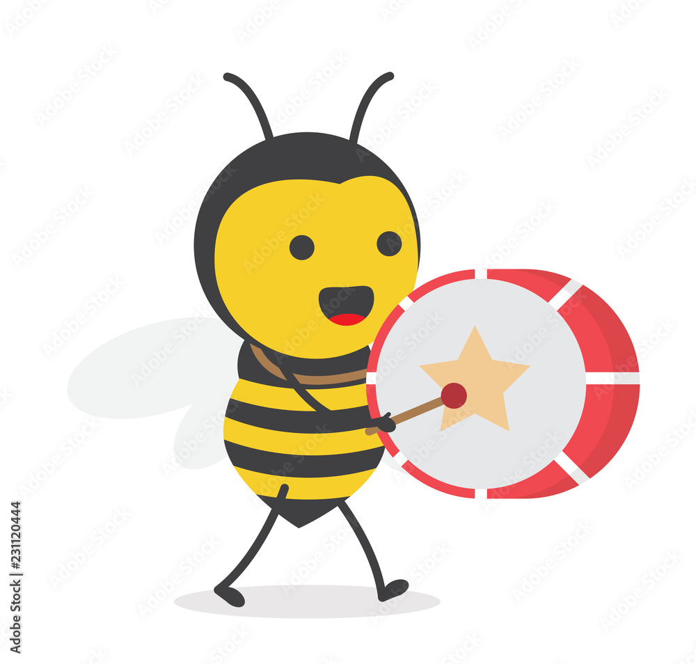 vector illustration character cartoon design cute honey yellow bee mascot  holding play drum music with in white background Векторный объект Stock |  Adobe Stock