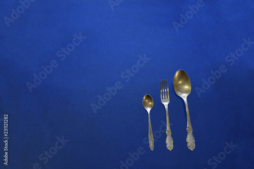 cupro-nickel spoon, fork and teaspoon. photo