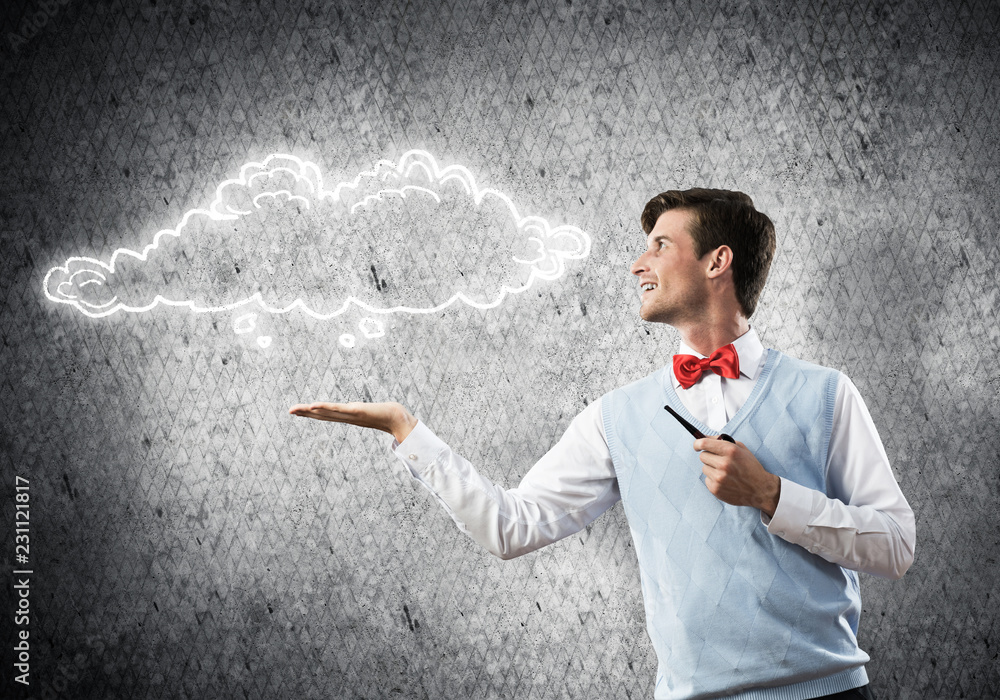 Elegant banker wearing red tie and cloud as idea concept Elegant banker wearing red tie and cloud as idea concept