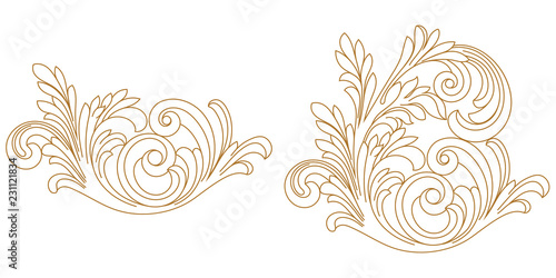 Set of golden vintage baroque ornament, corner. Retro pattern antique style acanthus.