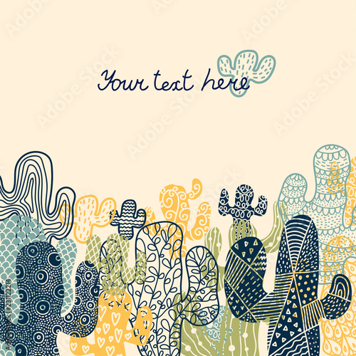 Cute vector greeting card with cactus.