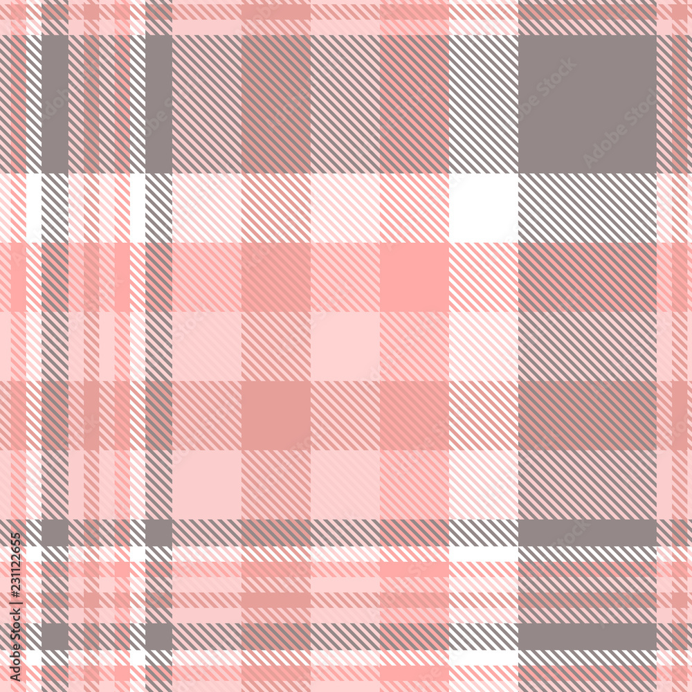 Plaid pattern in pink, gray and white. Seamless fabric texture. Plaid pattern in pink, gray and white. Seamless fabric texture.