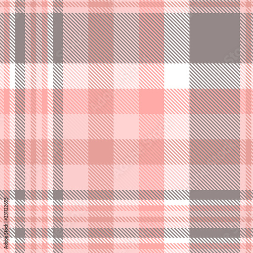 Plaid pattern in pink, gray and white. Seamless fabric texture. 