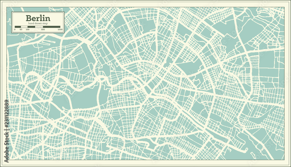 Fototapeta premium Berlin Niemcy mapa miasta w stylu retro. Mapa konspektu.