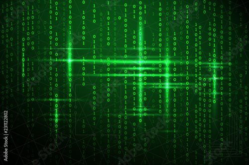Abstract matrix background. Vector illustration. Virtual design technology. Green glow