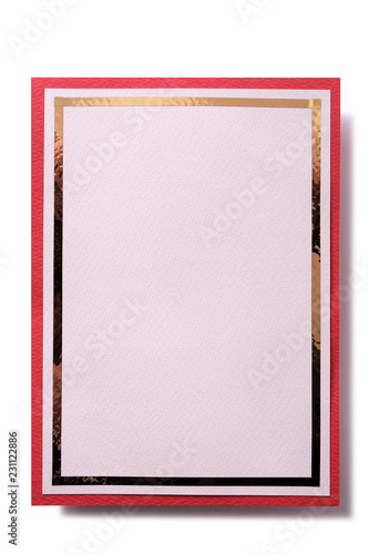 Plain christmas card red gold frame edge vertical