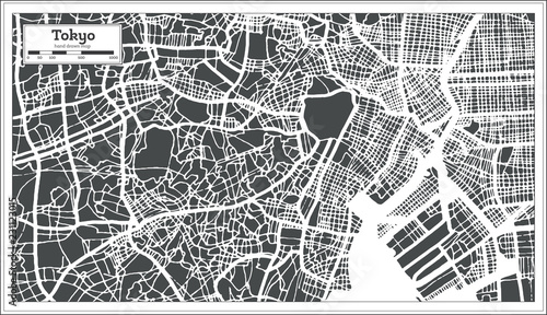 Obraz na płótnie Tokyo Japan City Map in Retro Style. Outline Map.