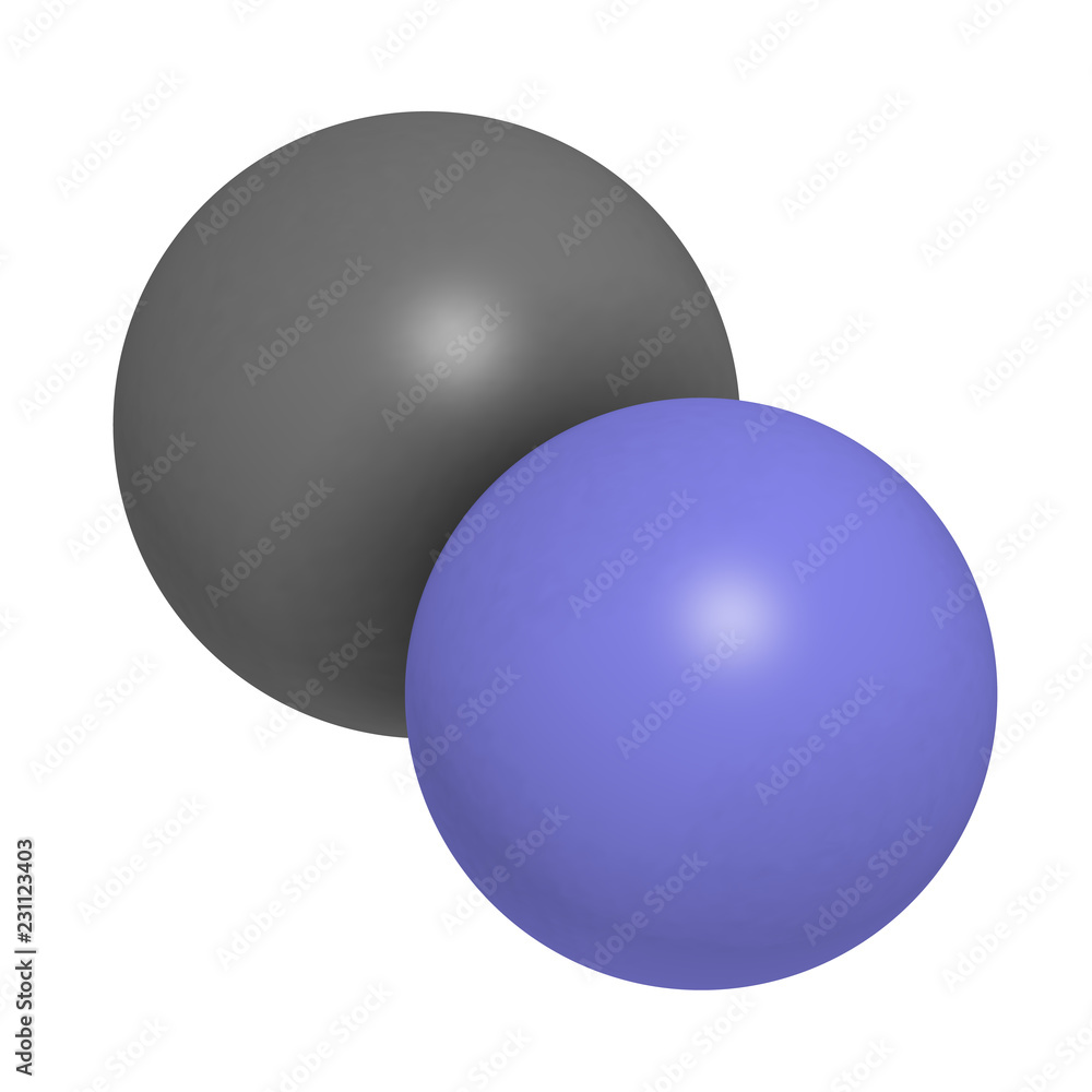 Cyanide anion, chemical structure. Cyanides are toxic, due to