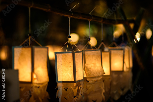 Candle Lighting Paper Lanterns in Loy Kratong festival , Yee Peng Festival (North of Thailand new years) , Chiang Mai ,Thailand