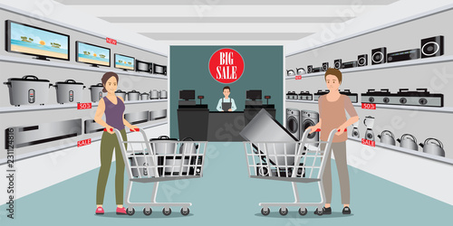 Customer shopping at electronic department store.