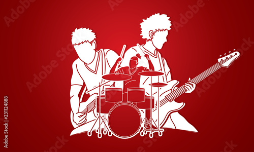 Musician playing music together, Music band, Artist graphic vector