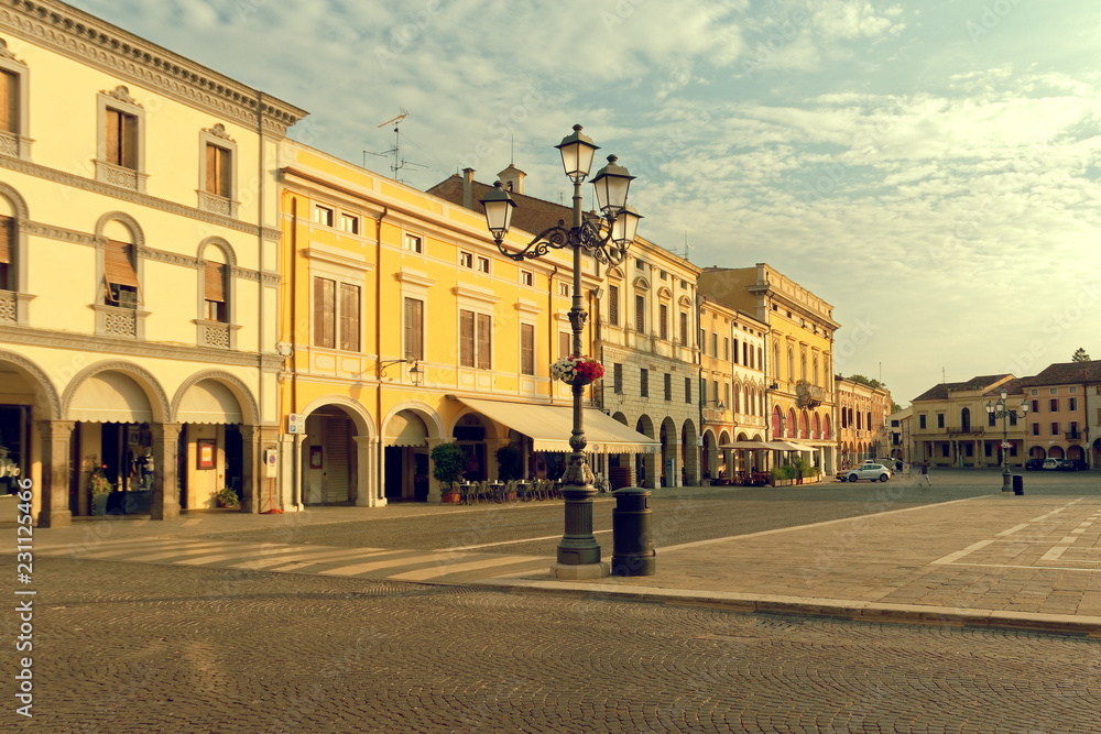 Fototapeta premium Montagnana, Italy August 6, 2018: Main square of the city.