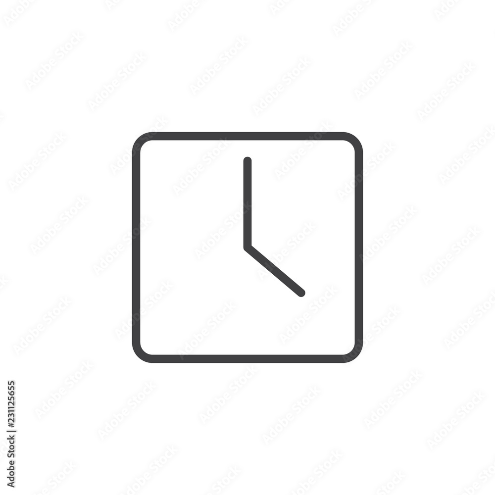 Square clock outline icon. linear style sign for mobile concept and web design. Watch simple line vector icon. Time symbol, logo illustration. Pixel perfect vector graphics