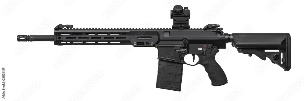 Modern rifle with an optical sight isolated on white Modern rifle with an optical sight isolated on white
