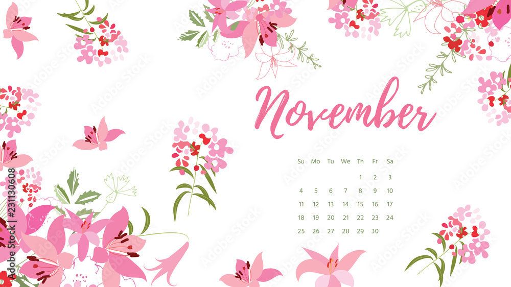Vintage floral calendar 2018