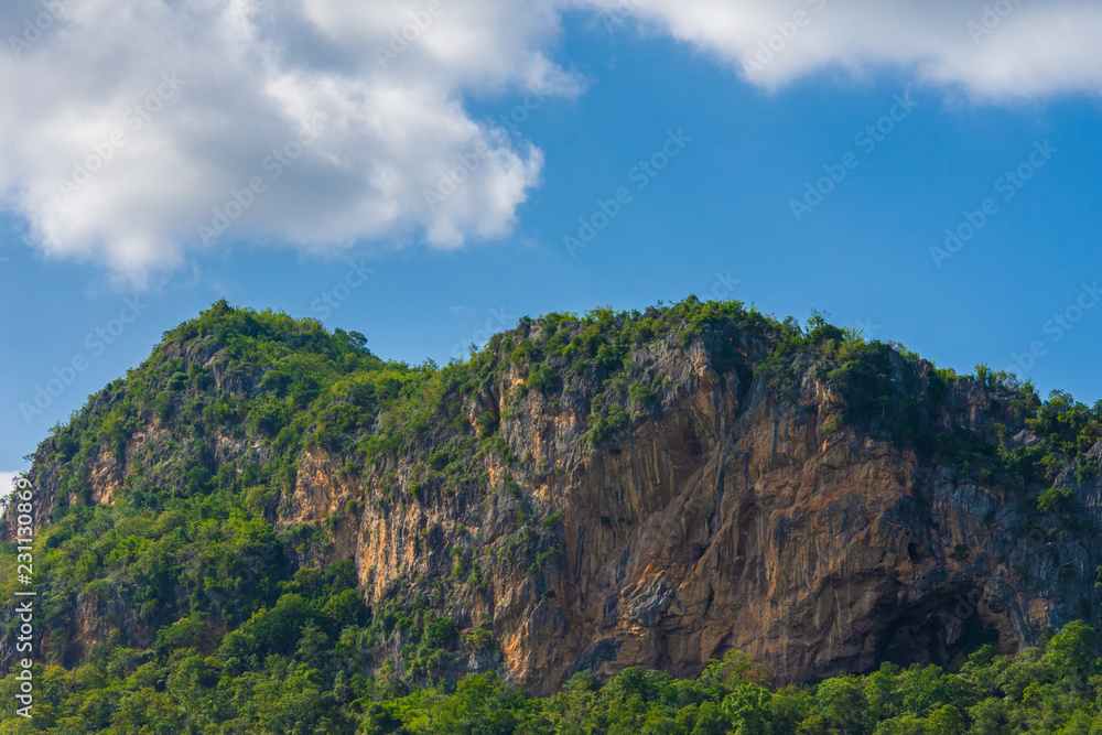 Beautiful  landscape view of hill and  mountain with cloud sky.