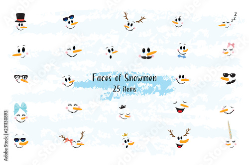 Vector Collection of Hand drawn Cute Snowman Faces
