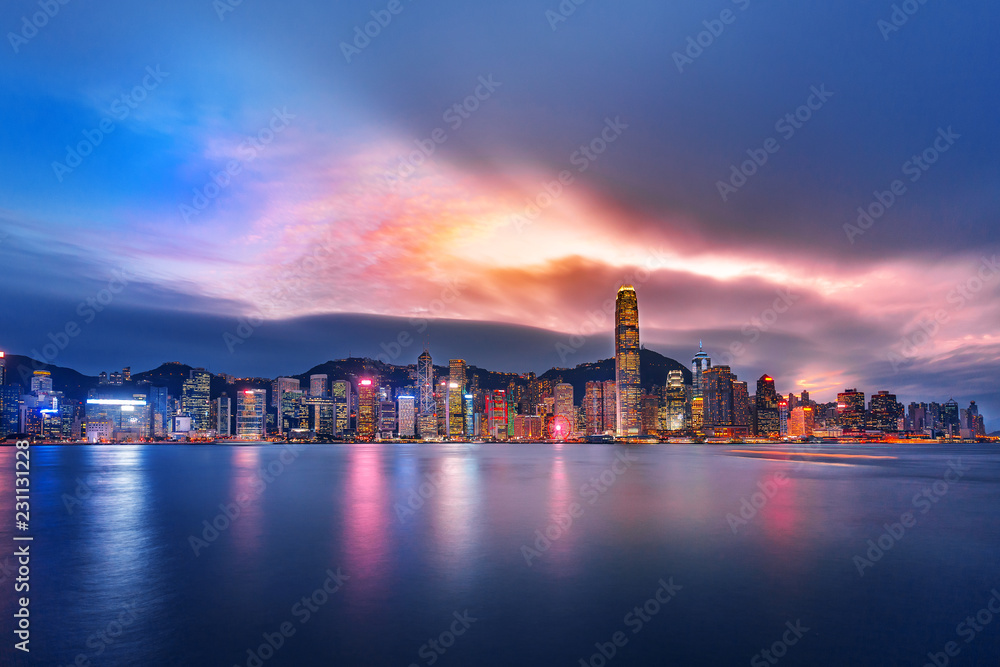 Sunset in Victoria Harbor Hong Kong