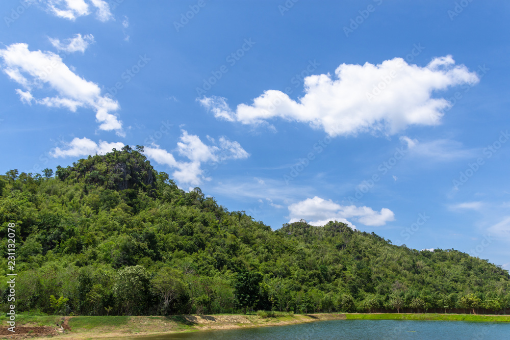 Beautiful  landscape view of hill and  mountain with cloud sky.