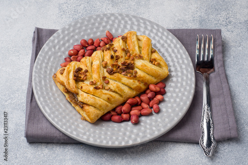 Puff pastry with peanuts and caramel filling for Breakfast.