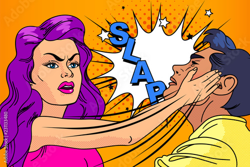 Slap, the relationship of men and women. Pop-art