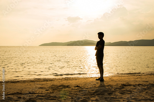 silhouette of people at the beach Beach activities The beauty of natural light at sunset.