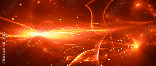 Fiery glowing new futuristic innovative technology with tarjectories and particles