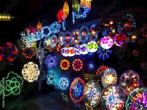 Colorful Christmas lanterns on display at a store