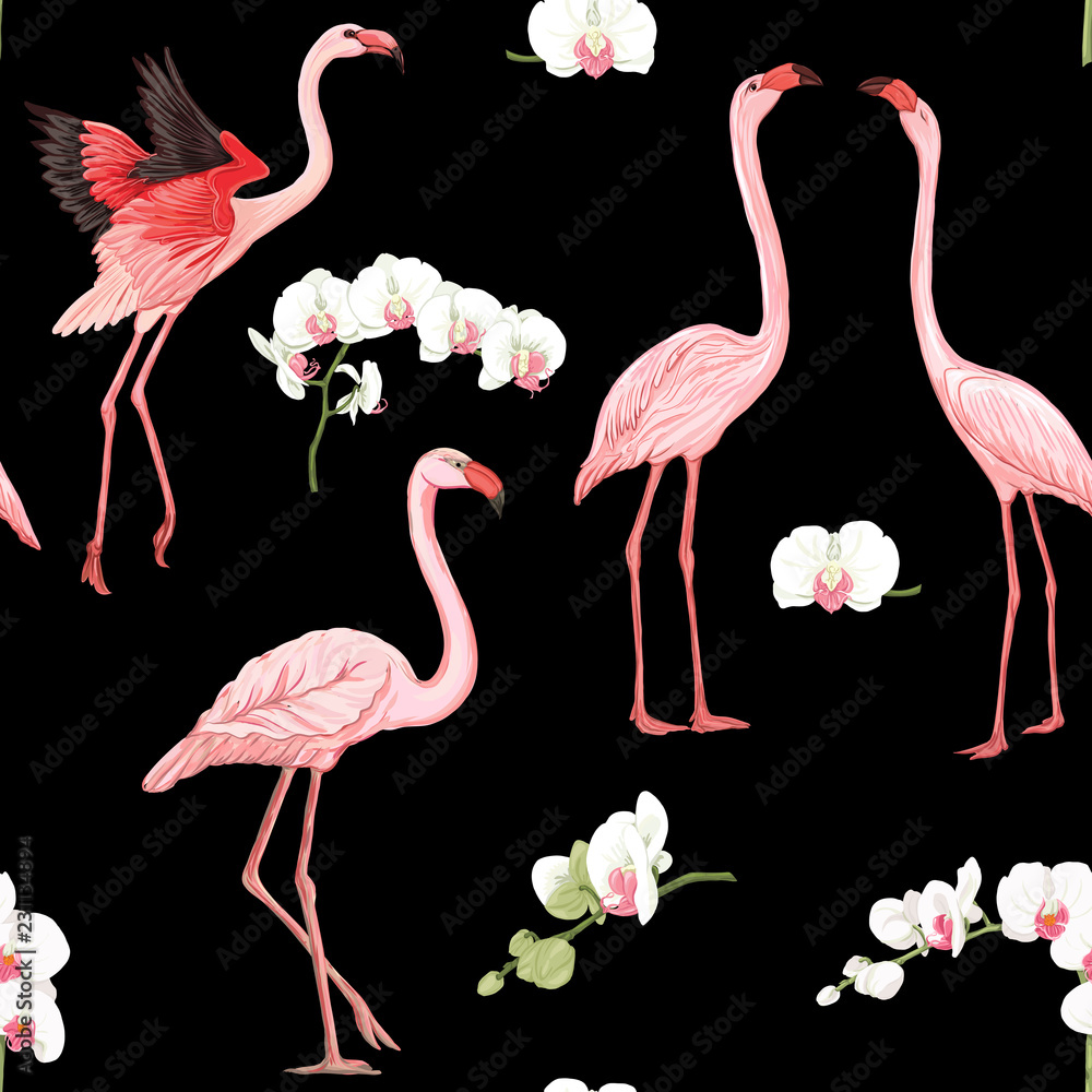 Obraz premium Seamless pattern, background with tropical birds