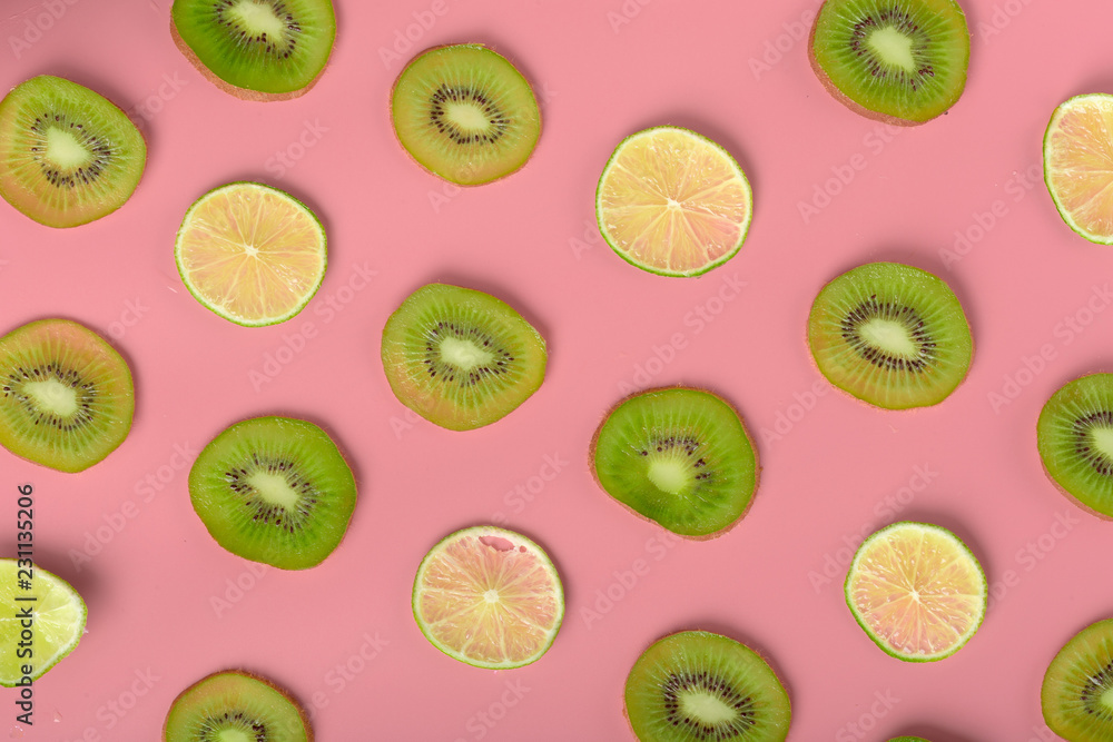 Fototapeta premium Food texture. Seamless pattern of fresh various fruits.