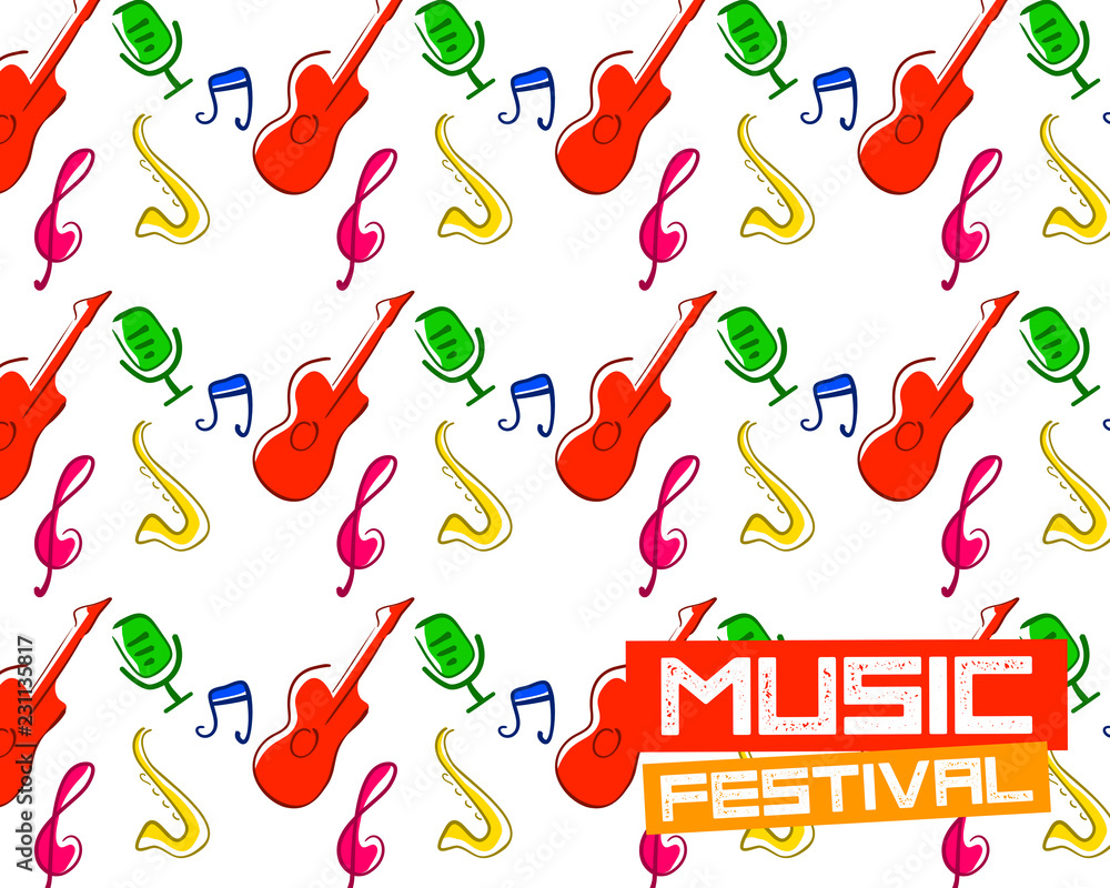 Vector Music background, Seamless pattern with Hand drawn doodle Musical Instruments, Retro musical equipment Vector Music background, Seamless pattern with Hand drawn doodle Musical Instruments, Retro musical equipment