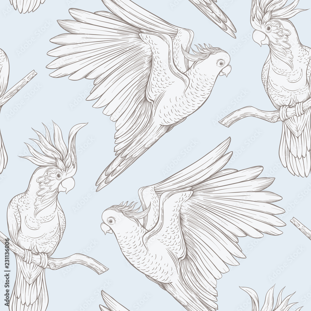 Naklejka premium Seamless pattern, background with tropical birds