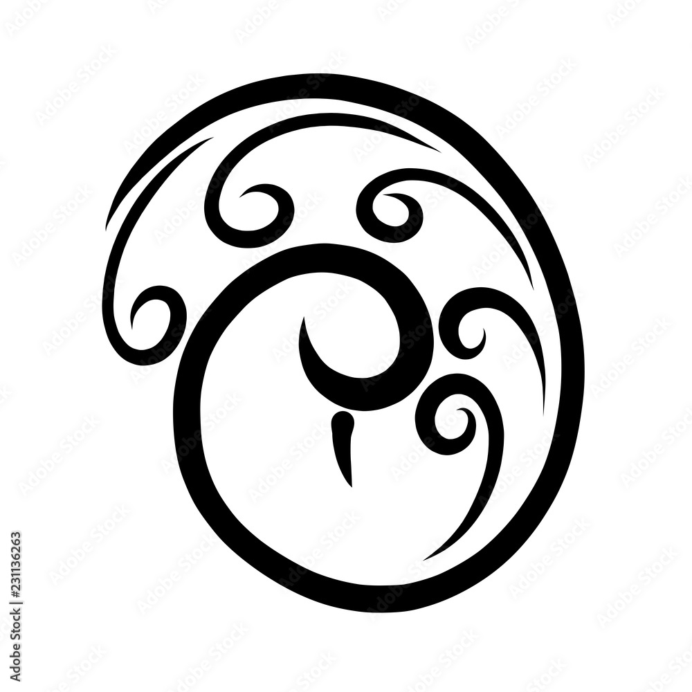 Bird from a spiral and curls, black creative pattern