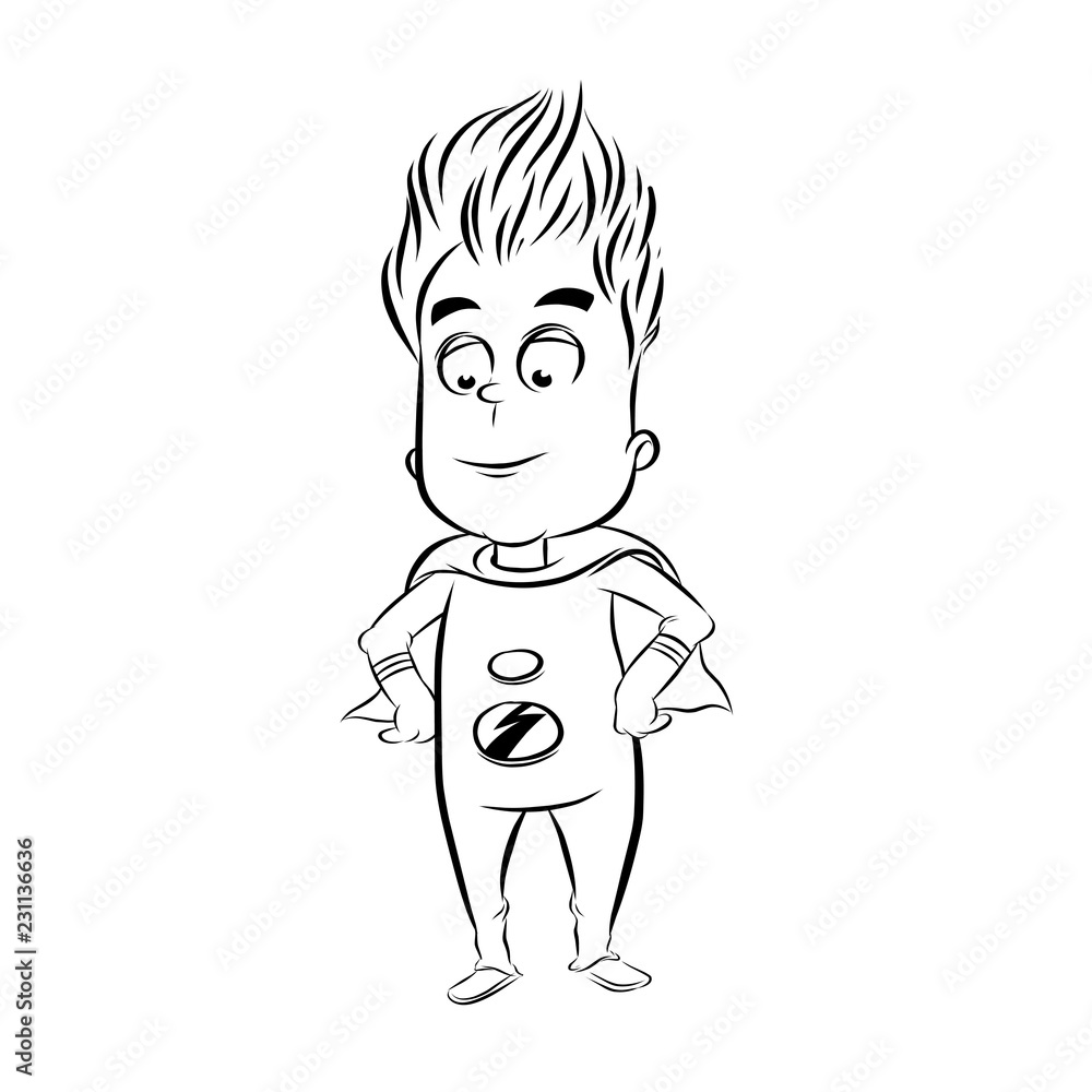 Super Hero Black and White Children Illustration Super Hero Black and White Children Illustration