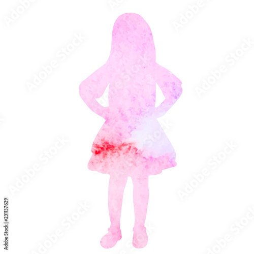vector isolated pink watercolor silhouette of little girl