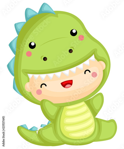 a cute baby wearing a dinosaur costume