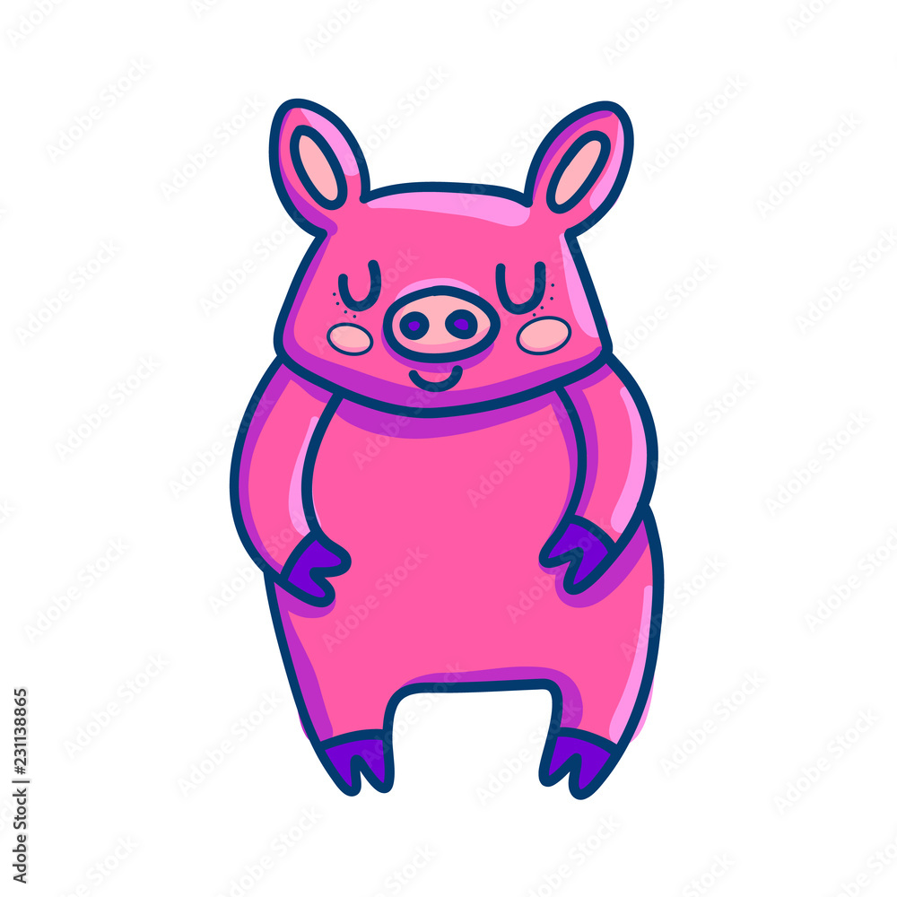Naklejka premium Charming cartoon pig in pink color