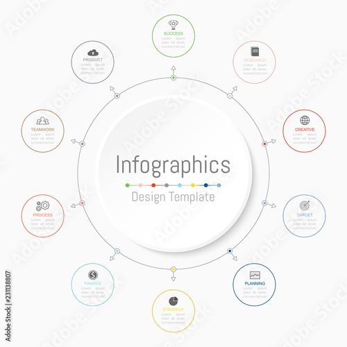 Infographic design elements for your business data with 10 options, parts, steps, timelines or processes. Vector Illustration.