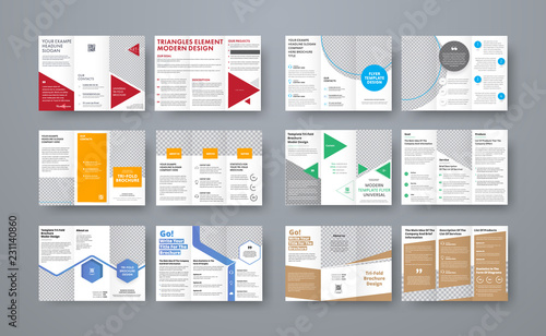 Set of vector trifold brochures with different geometric elements and space for photo. photo