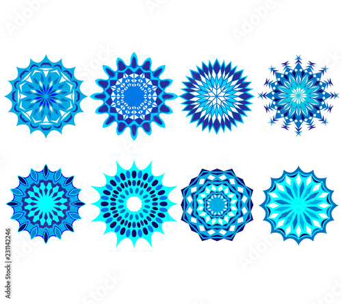 Wallpaper Mural Set of eight snowflakes elements in blue hues. Torontodigital.ca