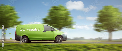 Co2 neutrale Lieferung mit grünem Transporter als Panorama