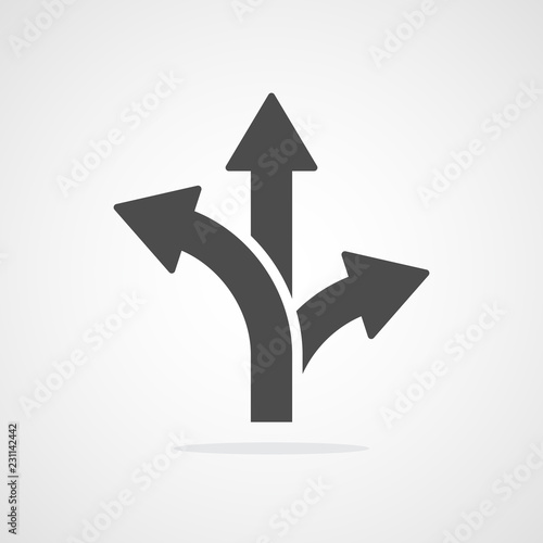 Three-way direction arrow isolated. Vector illustration.
