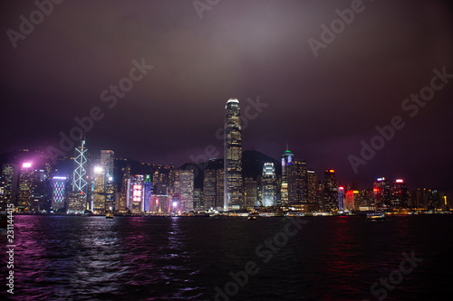 Symphony of Lights is the spectacular light and sound show at Victoria Harbour evening time in Hong Kong  China